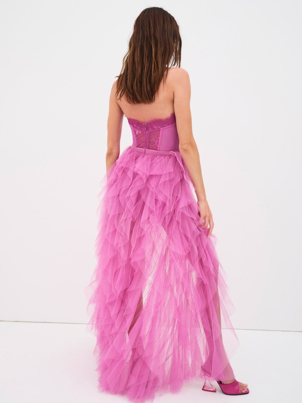 NWT For Love & Lemons Strapless Bustier Dress Gown in Fuchsia Sz Large - Picture 3 of 14
